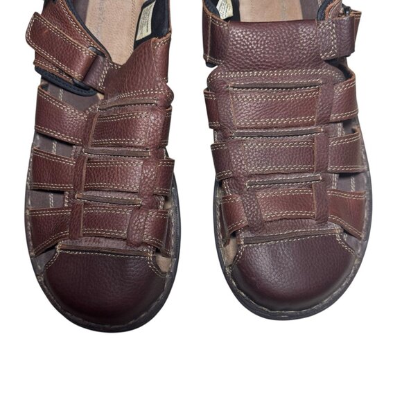 Hush Puppies Cross-Shore Sandals Men 15EW Fisherman Leather Brown Hook Loop Wide